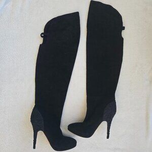 Betsey Johnson Over The Knee Leather Suede High Heel Boots Black Size 8 1/2